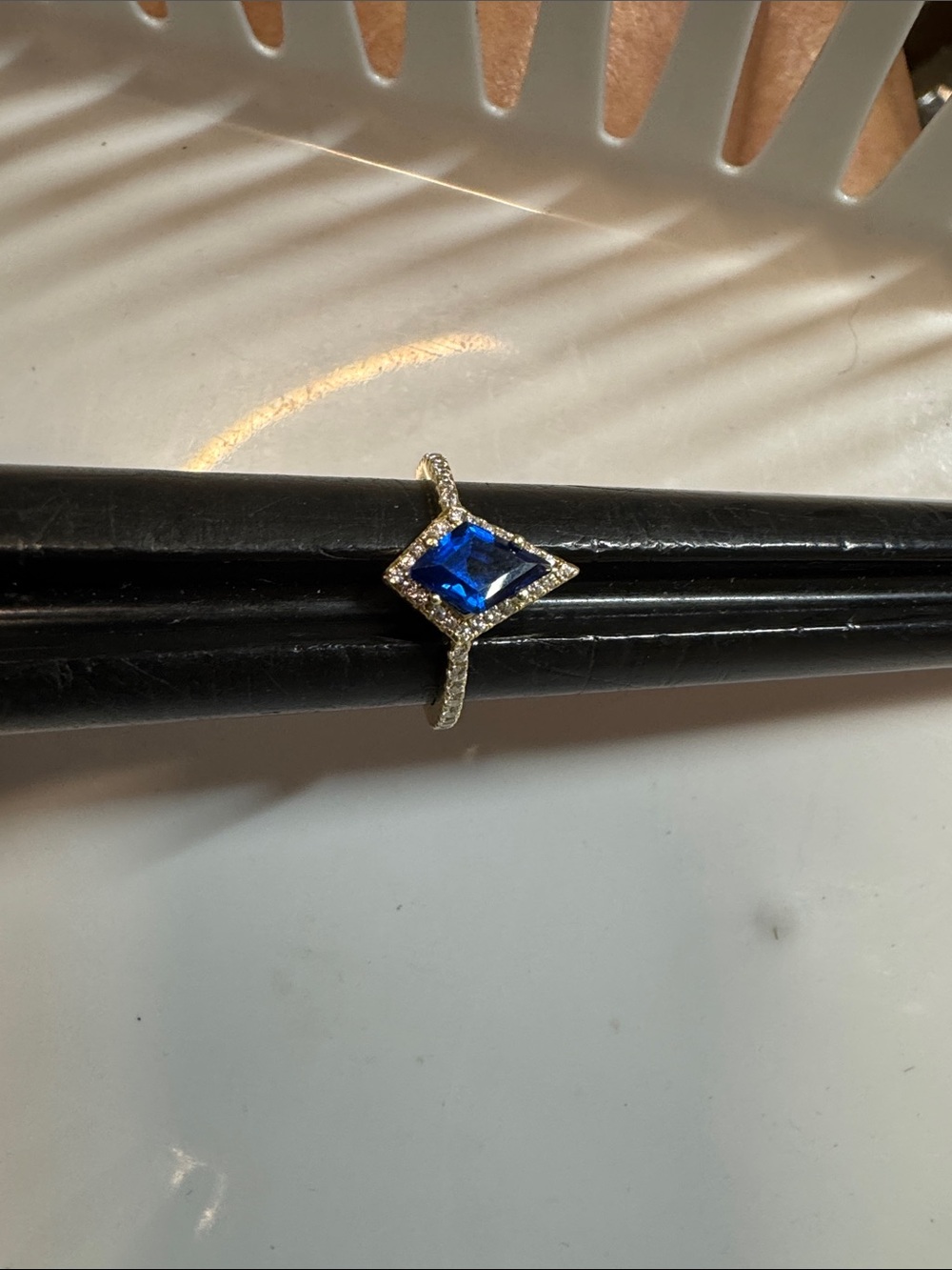 Sapphire  Emerald-Cut Halo Ring - Sterling silver  gold over sterling silver